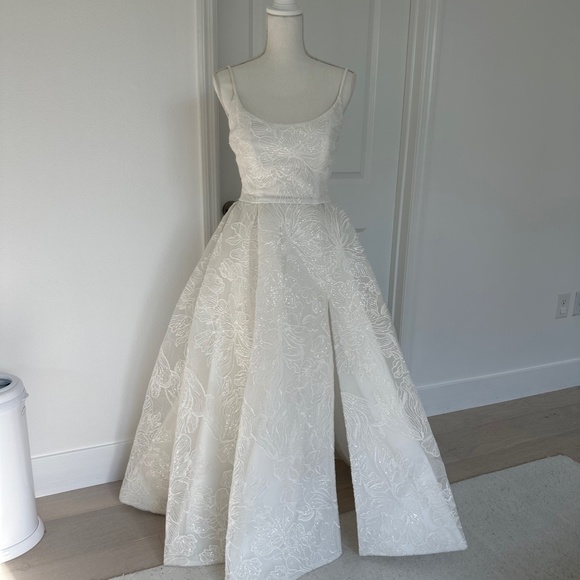 Portia & Scarlett White Sparkle Ballgown with High Leg Slit - Picture 7 of 10